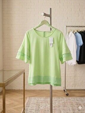 Boho Comfy Soft Surroundings Light Green Ruffle Sleeve Blouse